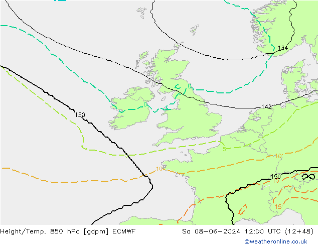 Height/Temp. 850 hPa ECMWF So 08.06.2024 12 UTC