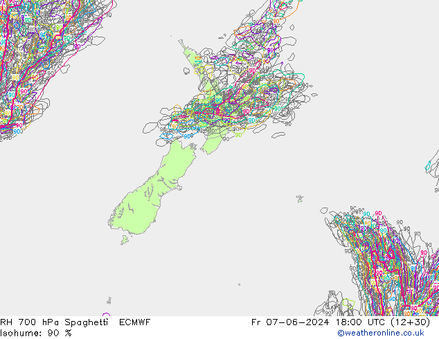 Humidité rel. 700 hPa Spaghetti ECMWF ven 07.06.2024 18 UTC