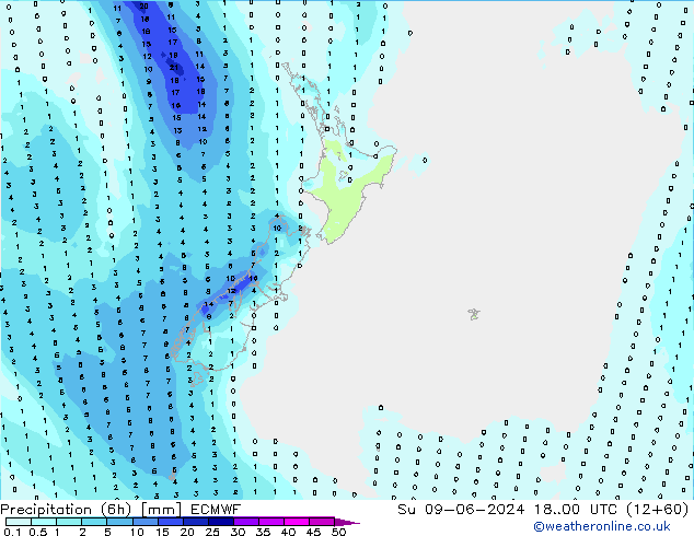 Precipitación (6h) ECMWF dom 09.06.2024 00 UTC