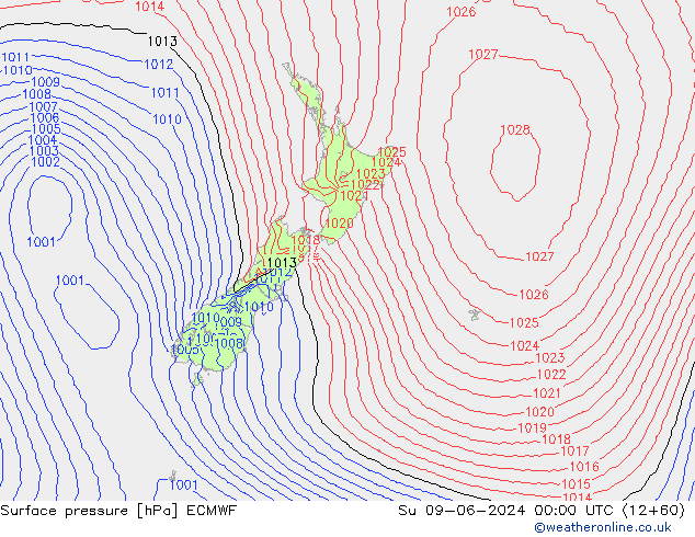 Surface pressure ECMWF Su 09.06.2024 00 UTC