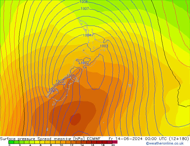 Yer basıncı Spread ECMWF Cu 14.06.2024 00 UTC