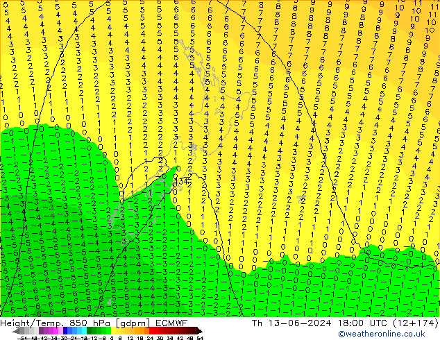 Yükseklik/Sıc. 850 hPa ECMWF Per 13.06.2024 18 UTC