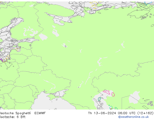 Isotachs Spaghetti ECMWF Čt 13.06.2024 06 UTC