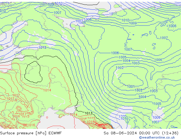 Surface pressure ECMWF Sa 08.06.2024 00 UTC