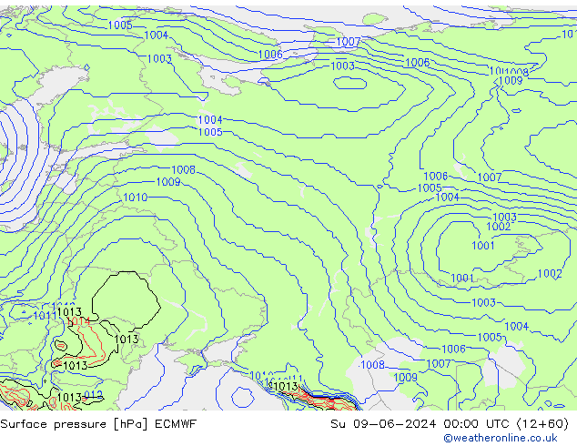 приземное давление ECMWF Вс 09.06.2024 00 UTC