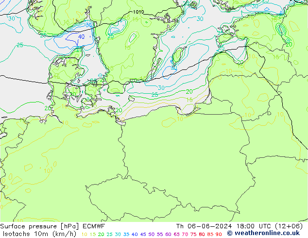 Isotachen (km/h) ECMWF do 06.06.2024 18 UTC