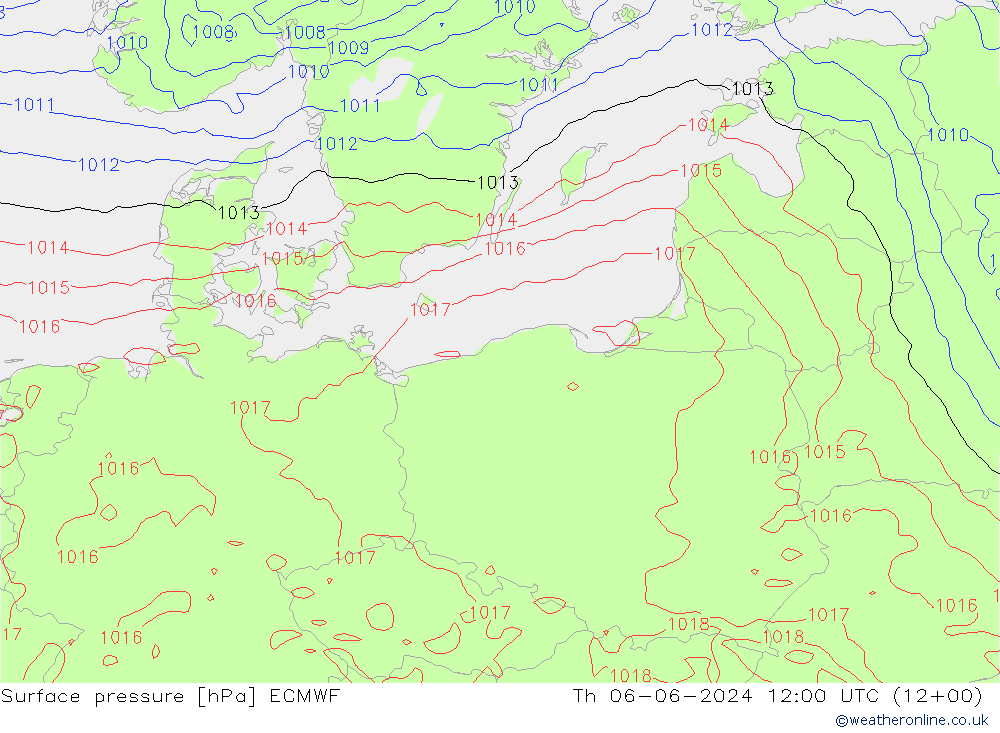 Surface pressure ECMWF Th 06.06.2024 12 UTC