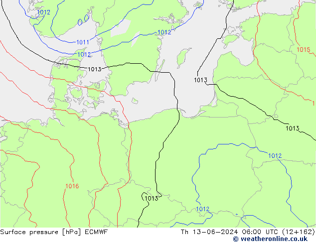 Surface pressure ECMWF Th 13.06.2024 06 UTC