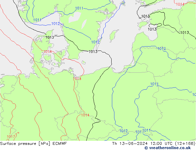 pressão do solo ECMWF Qui 13.06.2024 12 UTC