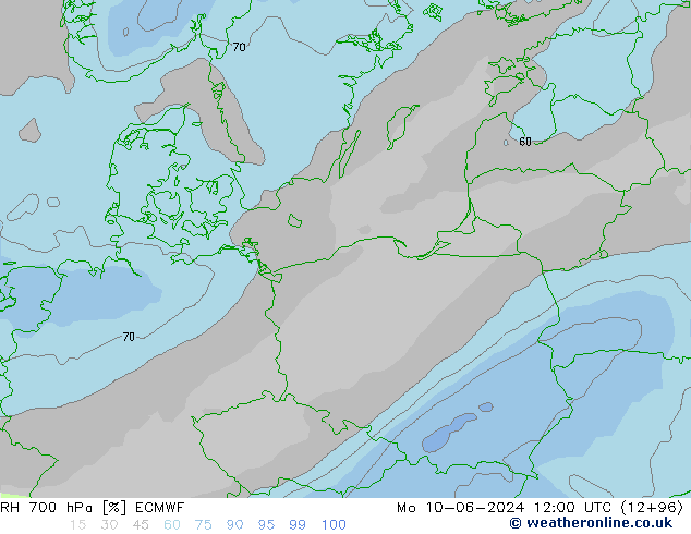 RH 700 hPa ECMWF Seg 10.06.2024 12 UTC