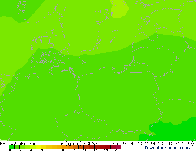 Humedad rel. 700hPa Spread ECMWF lun 10.06.2024 06 UTC