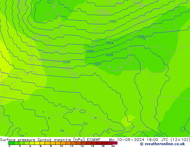 pression de l'air Spread ECMWF lun 10.06.2024 18 UTC