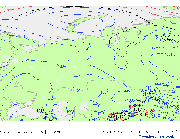 pressão do solo ECMWF Dom 09.06.2024 12 UTC