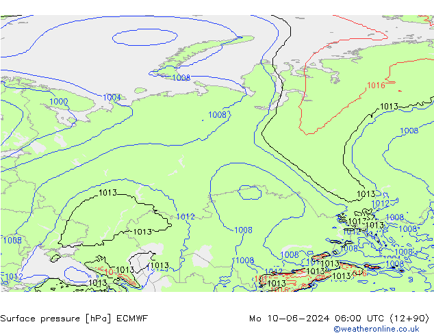 Surface pressure ECMWF Mo 10.06.2024 06 UTC