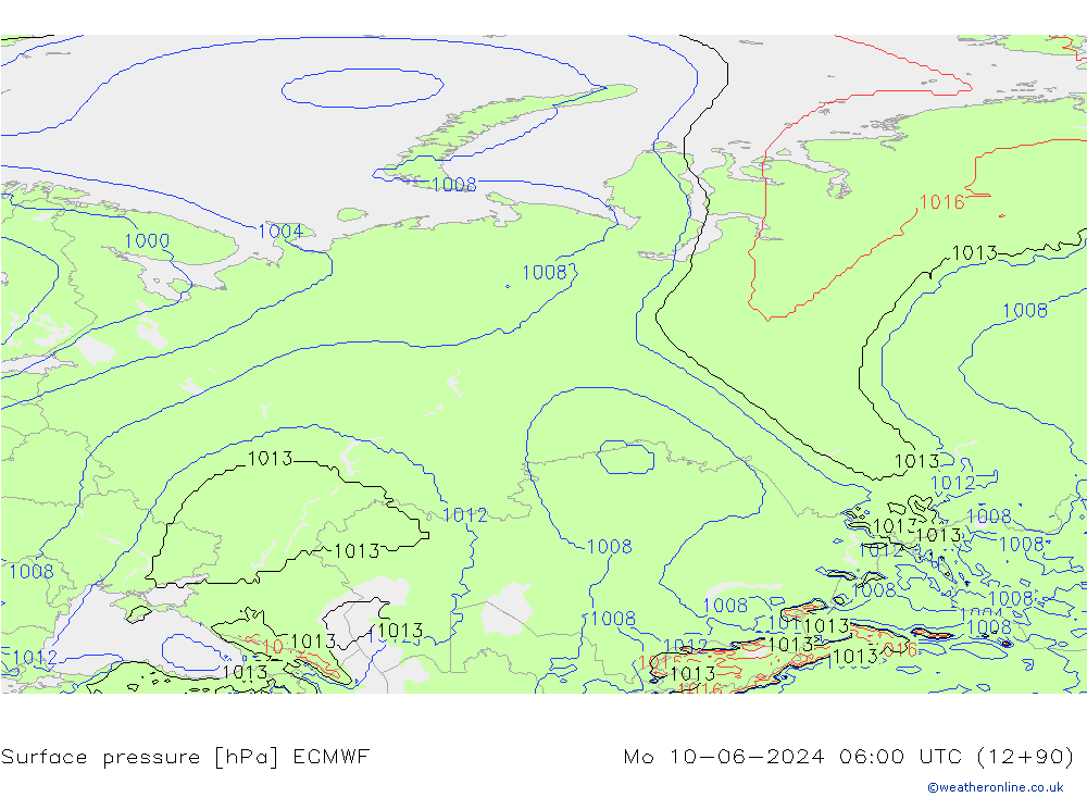 приземное давление ECMWF пн 10.06.2024 06 UTC