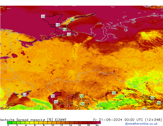 Isotaca Spread ECMWF vie 21.06.2024 00 UTC