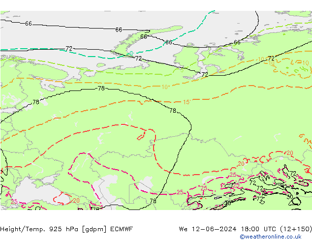 Height/Temp. 925 гПа ECMWF ср 12.06.2024 18 UTC