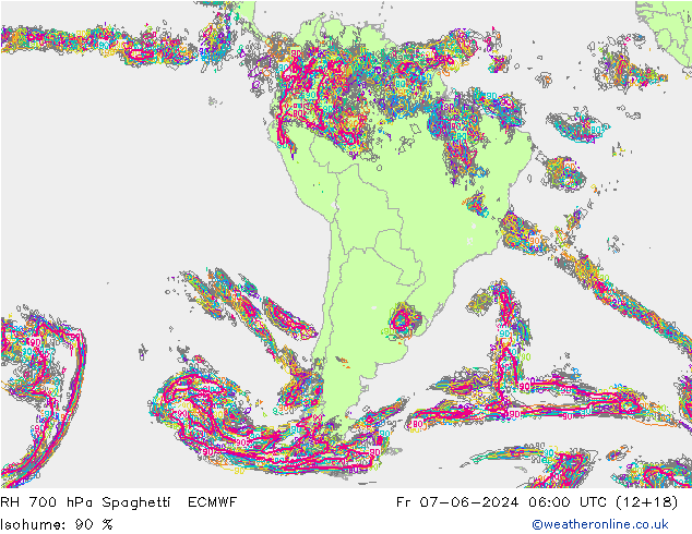 RH 700 hPa Spaghetti ECMWF  07.06.2024 06 UTC