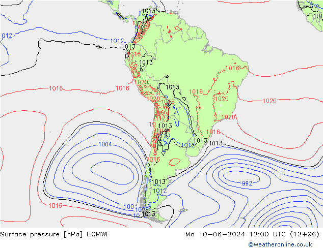 приземное давление ECMWF пн 10.06.2024 12 UTC