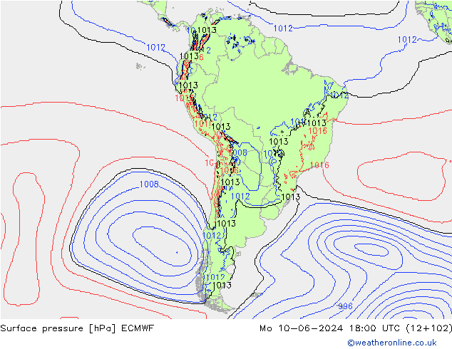 Surface pressure ECMWF Mo 10.06.2024 18 UTC