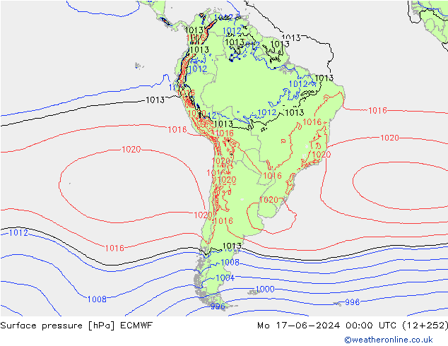 Surface pressure ECMWF Mo 17.06.2024 00 UTC