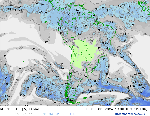 RH 700 гПа ECMWF чт 06.06.2024 18 UTC