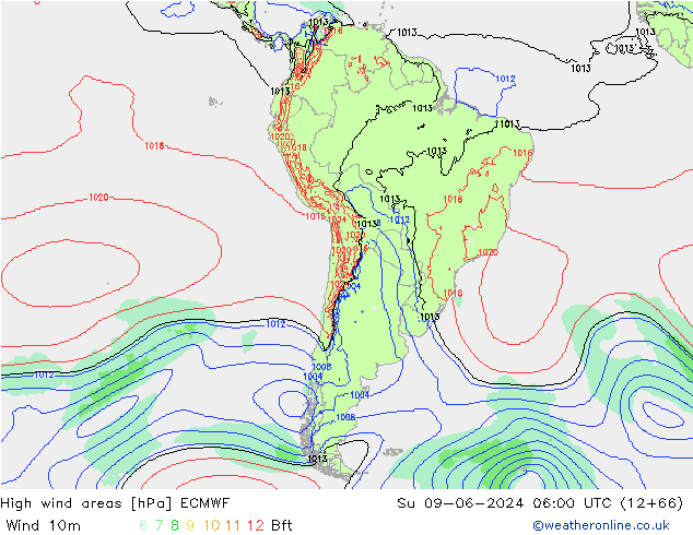 yüksek rüzgarlı alanlar ECMWF Paz 09.06.2024 06 UTC