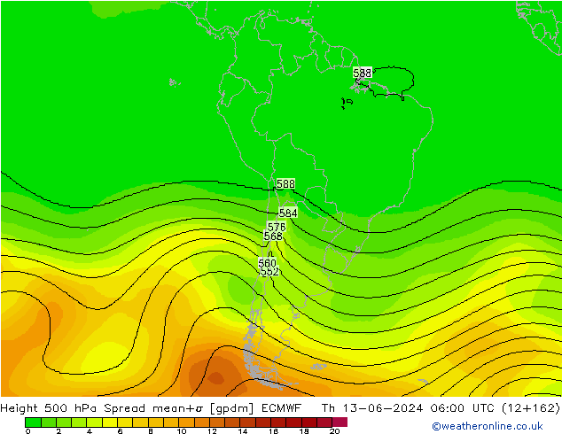 Height 500 hPa Spread ECMWF Do 13.06.2024 06 UTC