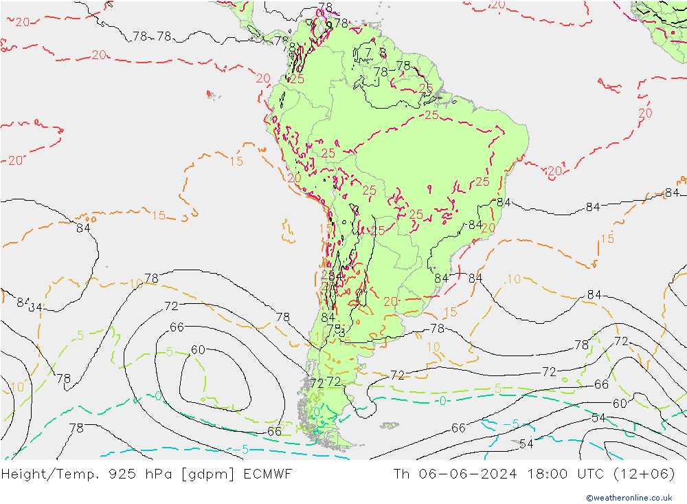 Height/Temp. 925 hPa ECMWF gio 06.06.2024 18 UTC