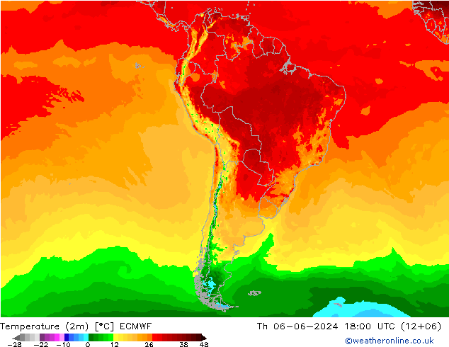 Temperature (2m) ECMWF Čt 06.06.2024 18 UTC