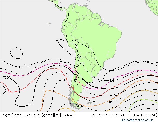 Height/Temp. 700 hPa ECMWF Do 13.06.2024 00 UTC