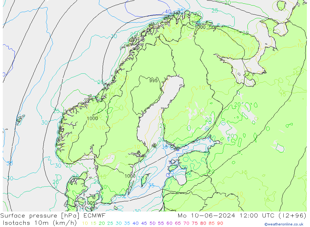 Isotachs (kph) ECMWF Mo 10.06.2024 12 UTC