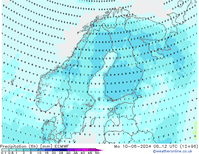 Precipitation (6h) ECMWF Mo 10.06.2024 12 UTC