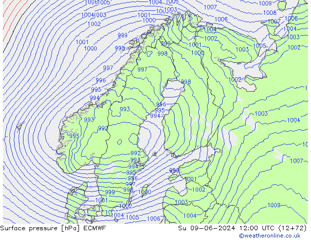 Surface pressure ECMWF Su 09.06.2024 12 UTC