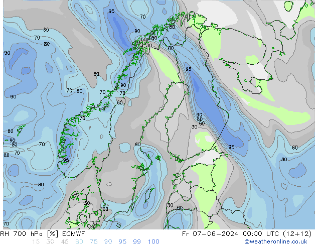 RH 700 hPa ECMWF  07.06.2024 00 UTC