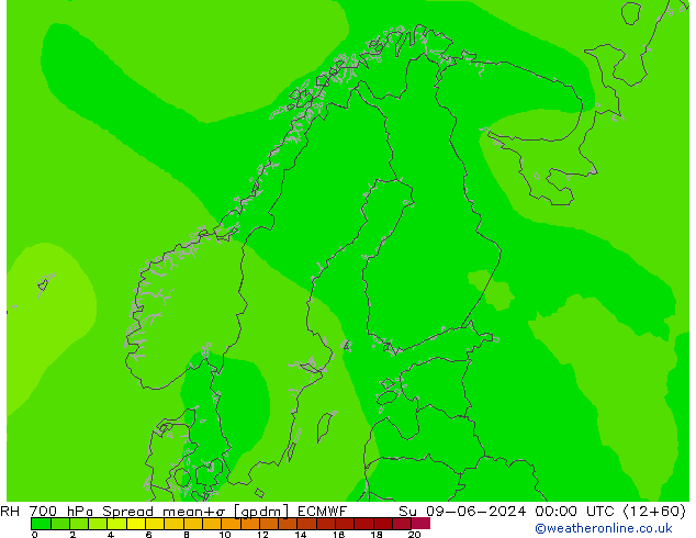 RH 700 hPa Spread ECMWF Su 09.06.2024 00 UTC