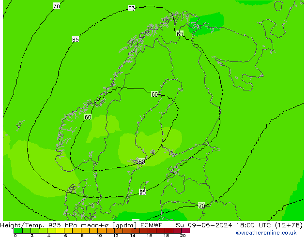 Hoogte/Temp. 925 hPa ECMWF zo 09.06.2024 18 UTC