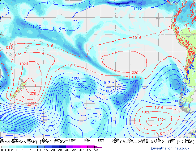 Precipitation (6h) ECMWF Sa 08.06.2024 12 UTC