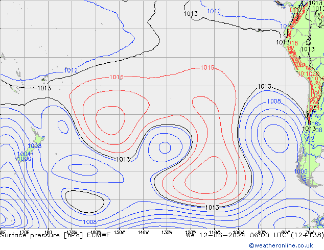 Presión superficial ECMWF mié 12.06.2024 06 UTC