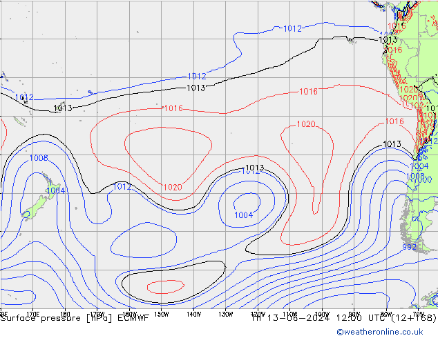 Atmosférický tlak ECMWF Čt 13.06.2024 12 UTC