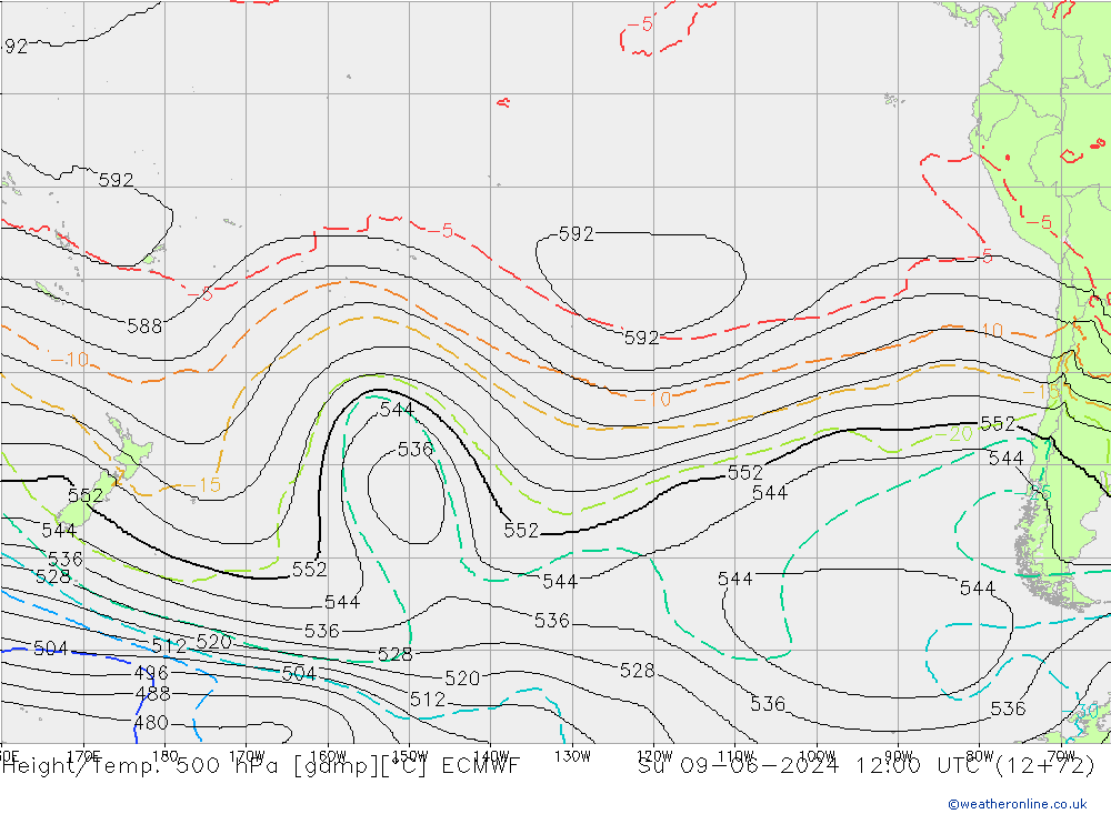 Height/Temp. 500 hPa ECMWF Su 09.06.2024 12 UTC