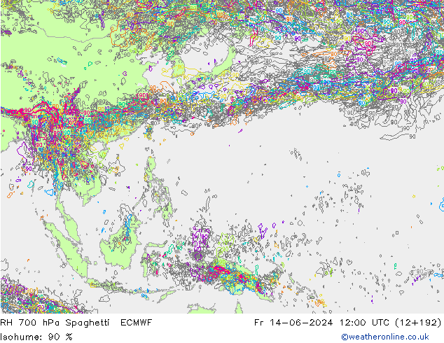 RH 700 hPa Spaghetti ECMWF Fr 14.06.2024 12 UTC