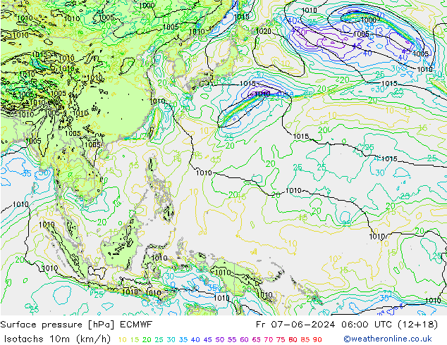 Isotachs (kph) ECMWF Fr 07.06.2024 06 UTC