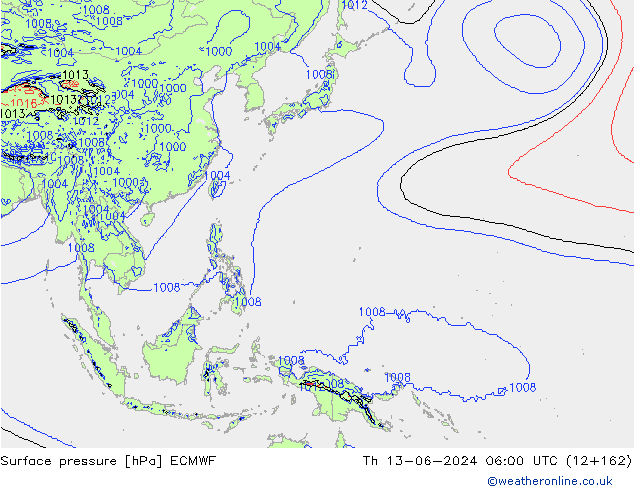 pressão do solo ECMWF Qui 13.06.2024 06 UTC