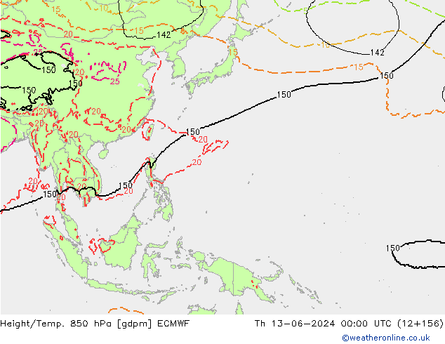 Height/Temp. 850 hPa ECMWF Th 13.06.2024 00 UTC