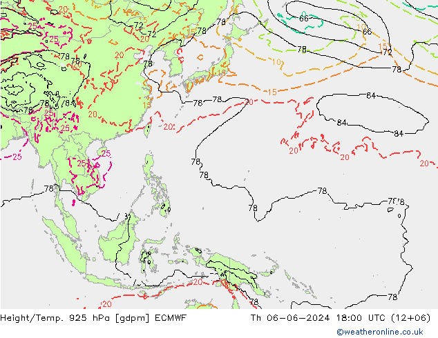 Height/Temp. 925 hPa ECMWF Th 06.06.2024 18 UTC