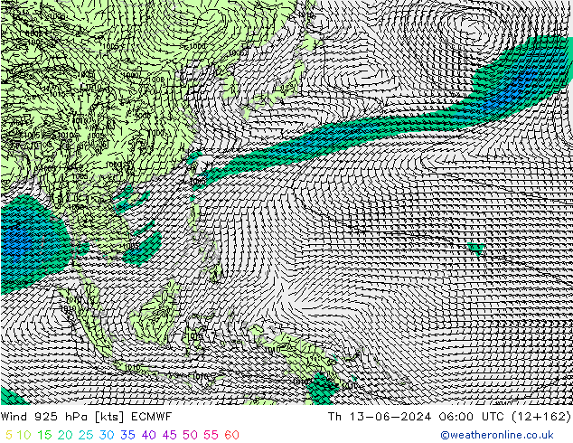 Wind 925 hPa ECMWF do 13.06.2024 06 UTC