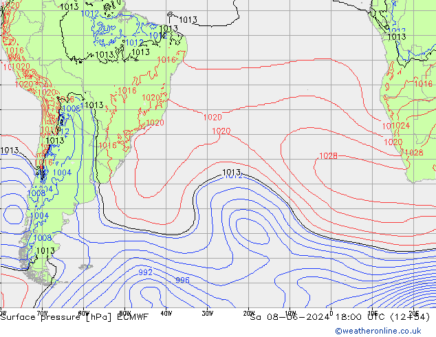 pressão do solo ECMWF Sáb 08.06.2024 18 UTC