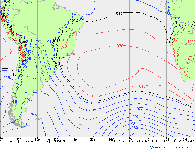 Bodendruck ECMWF Do 13.06.2024 18 UTC