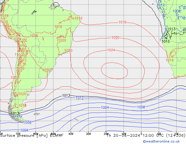 pressão do solo ECMWF Qui 20.06.2024 12 UTC